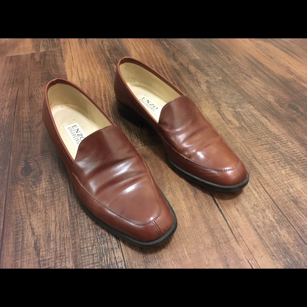 ENZO ANGIOLINI Brown Leather Block Heel Loafers
